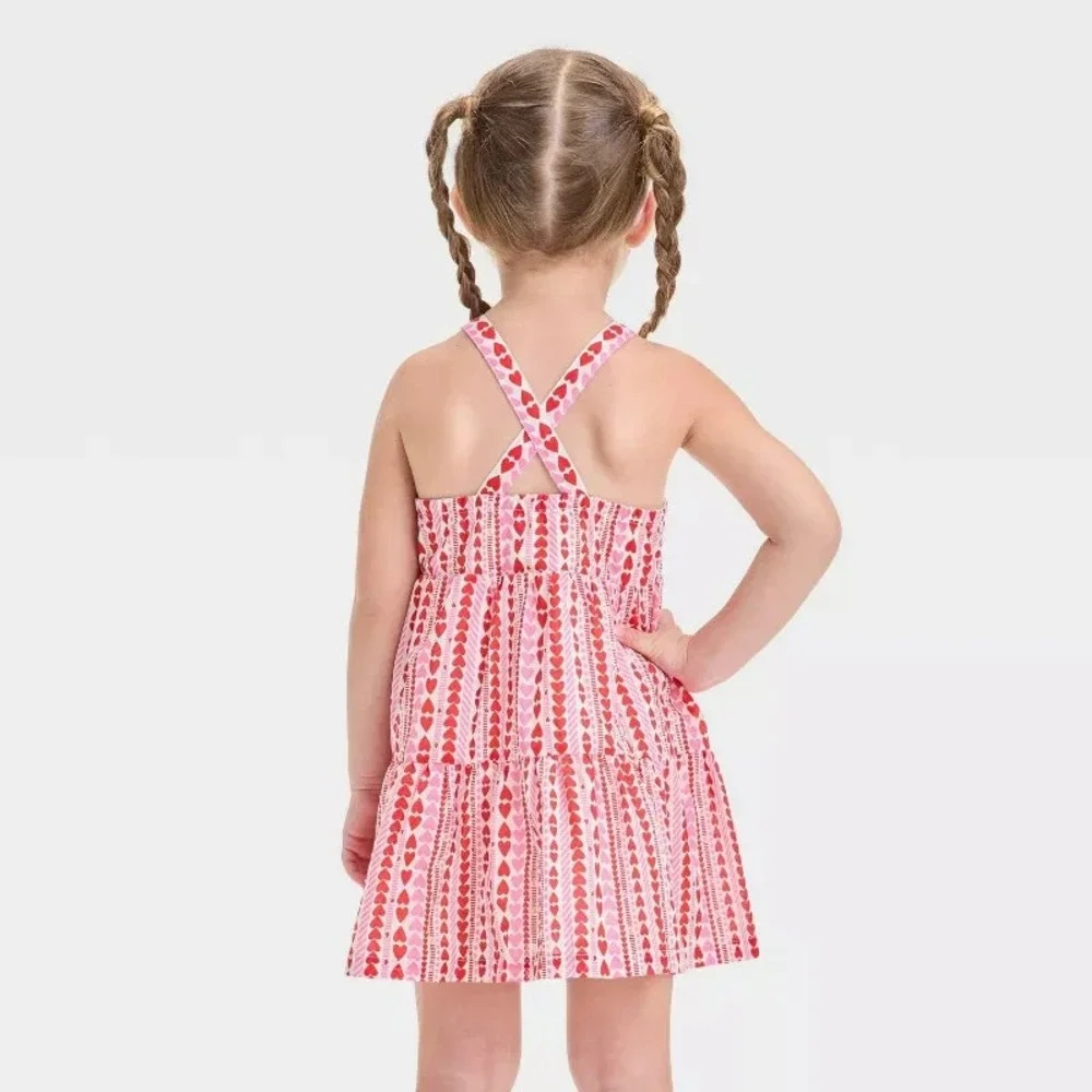 Cat & Jack Toddler Girls 12M Heart Print Valentine's Day Tank Dress Red Pink NWT